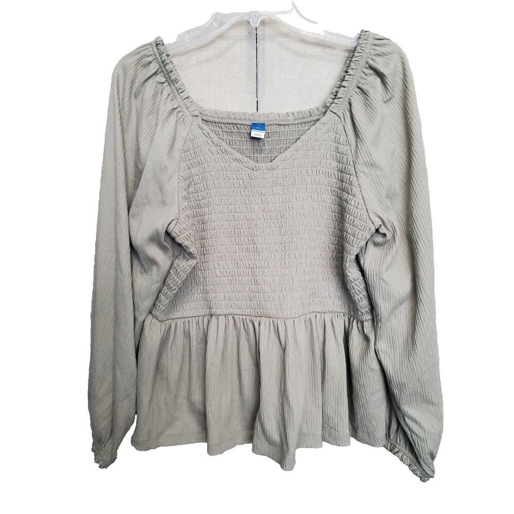 Old Navy Smocked Peplum Babydoll Top Long Sleeve Olive Green Size XL
